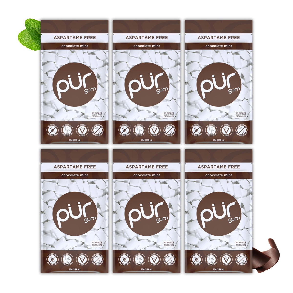 PUR Gum, Spearmint, Xylitol Gum, No Artificial flavour, 55 Count