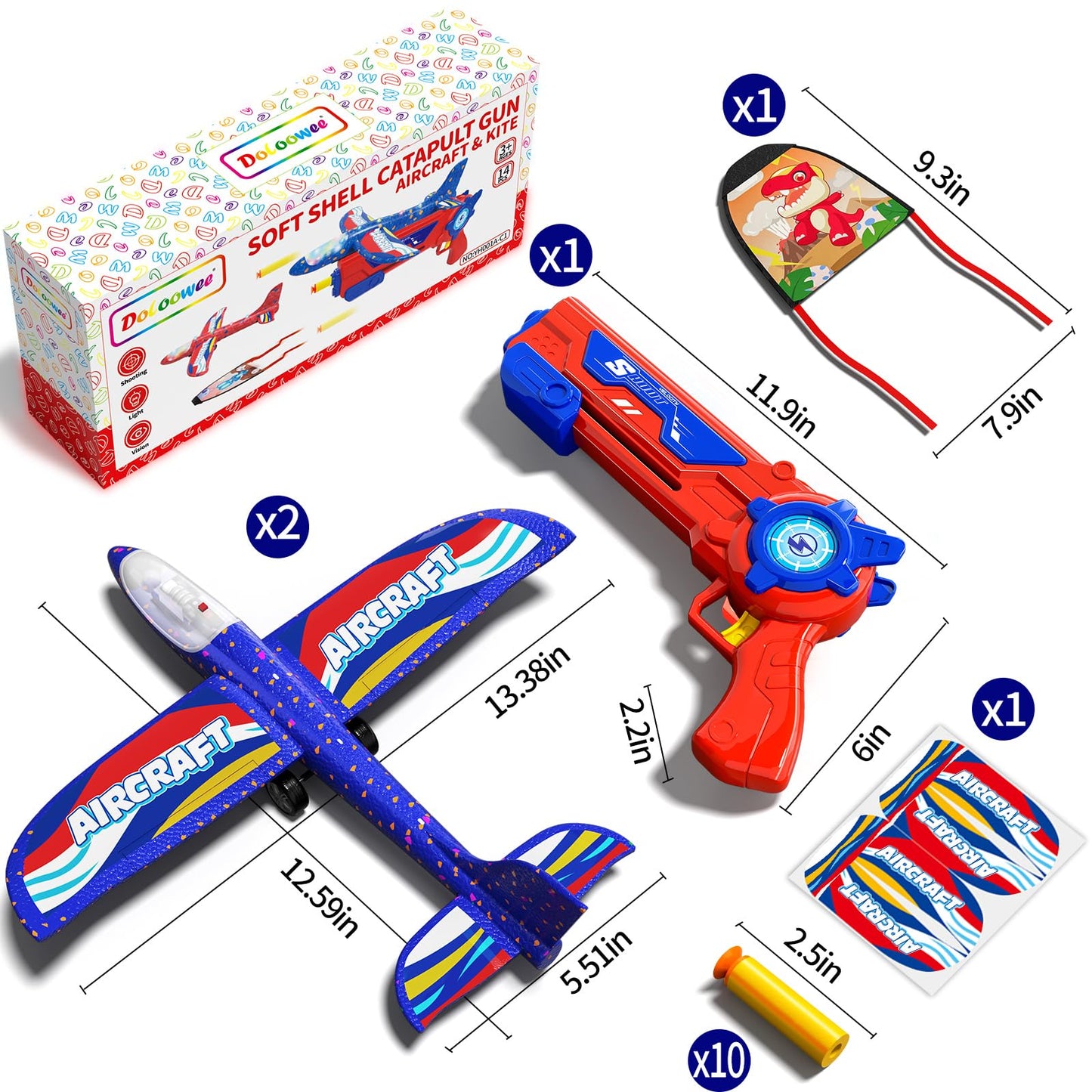Doloowee Boys Toys for 3 4 5 6 7 8 Years Old, 1 Launcher with 3 Foam Glider Planes, Outdoor Garden Toys Birthday Present Gift for Kids 3 4 5 6 7 8 Year Old