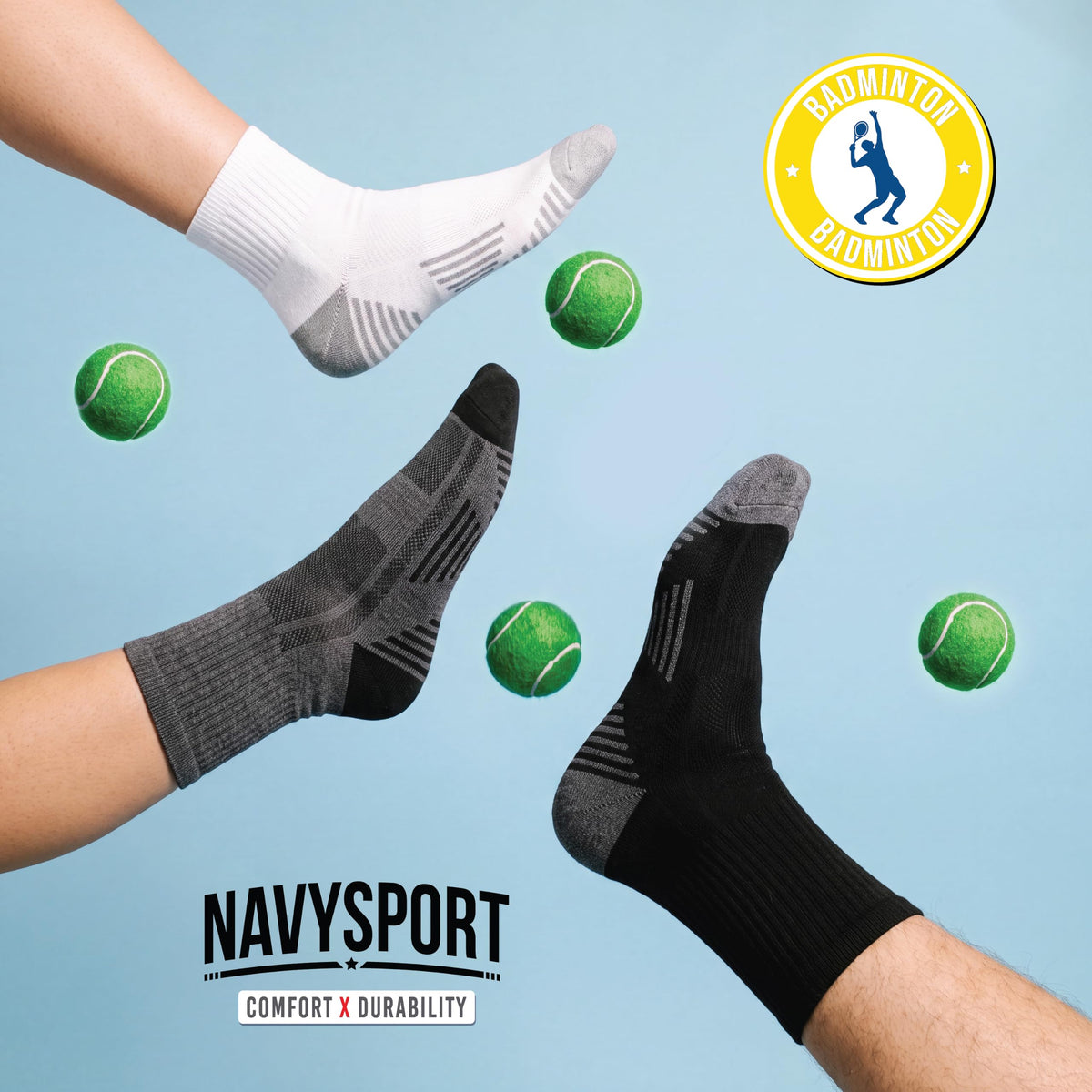 NAVYSPORT Men's Cotton Sports Socks, Pack of 6 Pairs