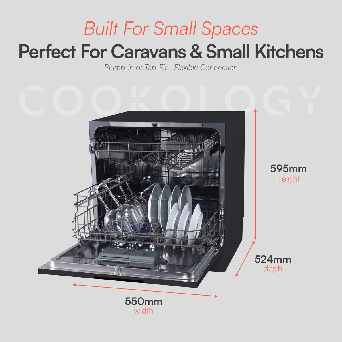 Cookology Mini Countertop Dishwasher - 8 Place Settings - Silver