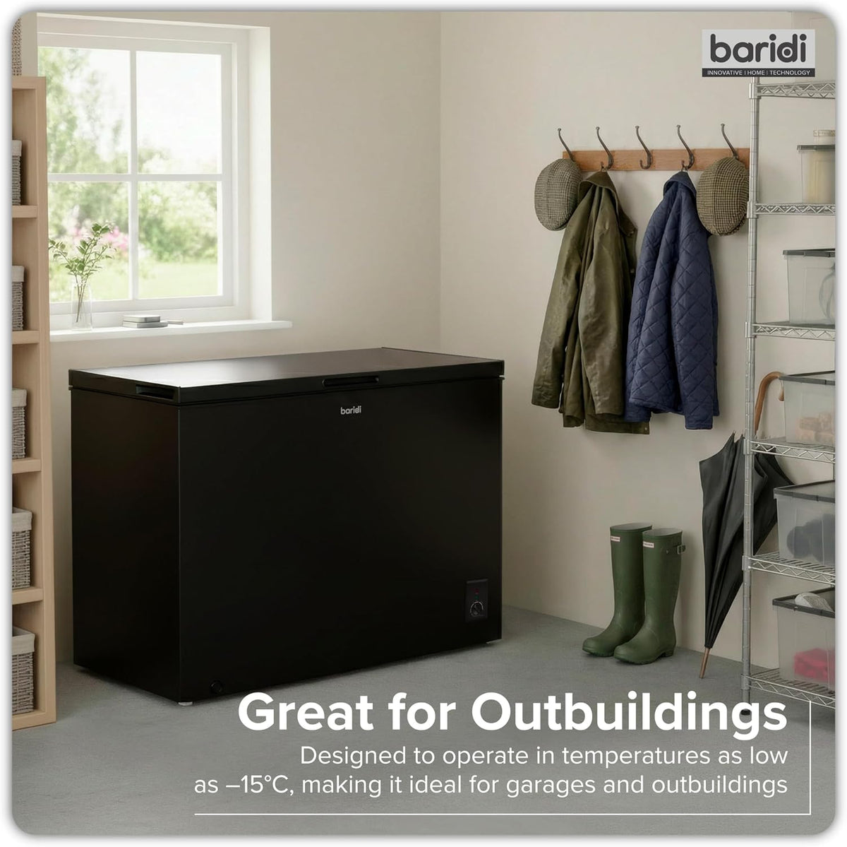 Baridi 299L Freestanding Chest Freezer with Adjustable Thermostat, Black - DH261