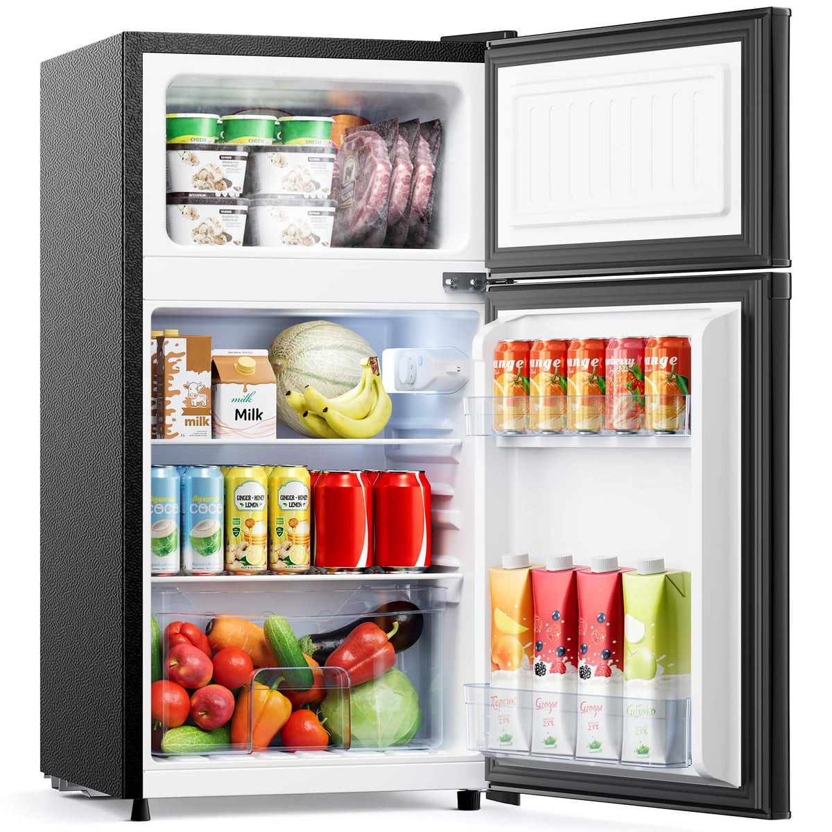 Small Fridge Freezers Freestanding 105L 7‑Stage Thermostat LED Light