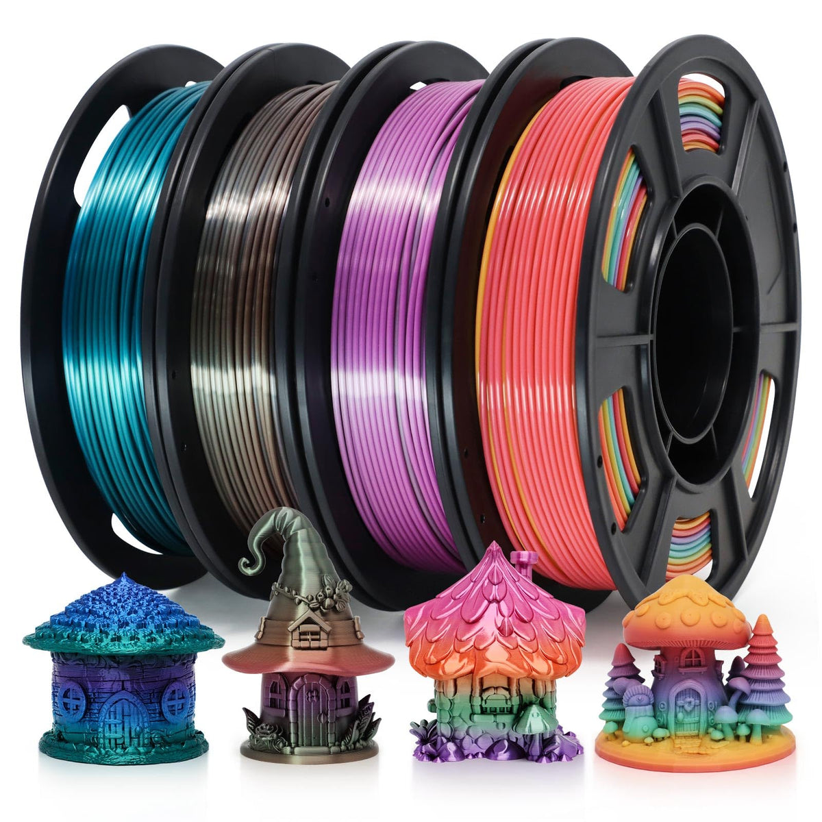 Reprapper 4X 250g Color Pack – Dual Color PLA Filament 1.75mm for 3D Printer & 3D Pen, Multicolour Filament, 4 x 250g Matte Red/Blue, Matte Purple/Green, Silk Red/Blue, and Silk Purple/Green