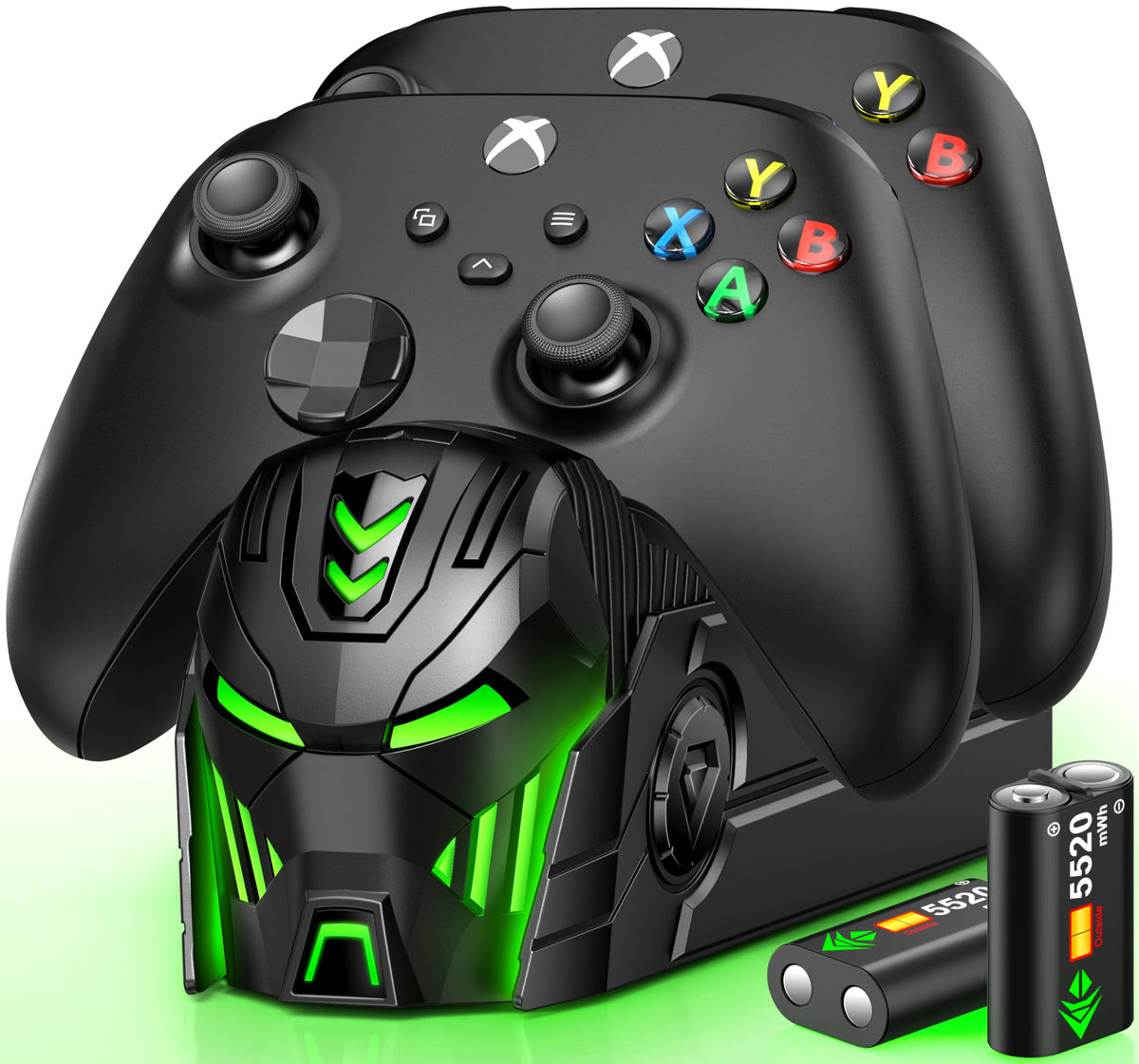 Rechargeable Battery Pack for Xbox One/Series Controller, 4x6200mWh Battery Pack with Charger/Cooling RGB/25H Playtime, Compatible with Xbox One/S/X/Elite 1, Series S/X Controller