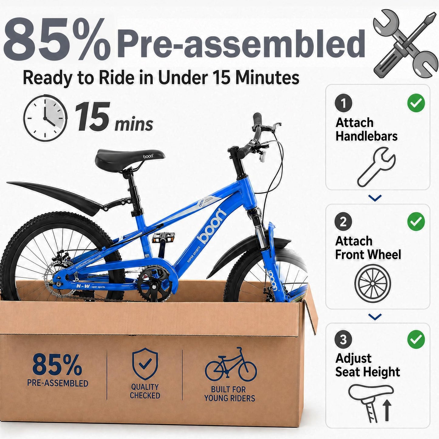 BSTSEL Kids Road Bike 18" with Front Suspension, Disc Brakes & Kickstand — Pink