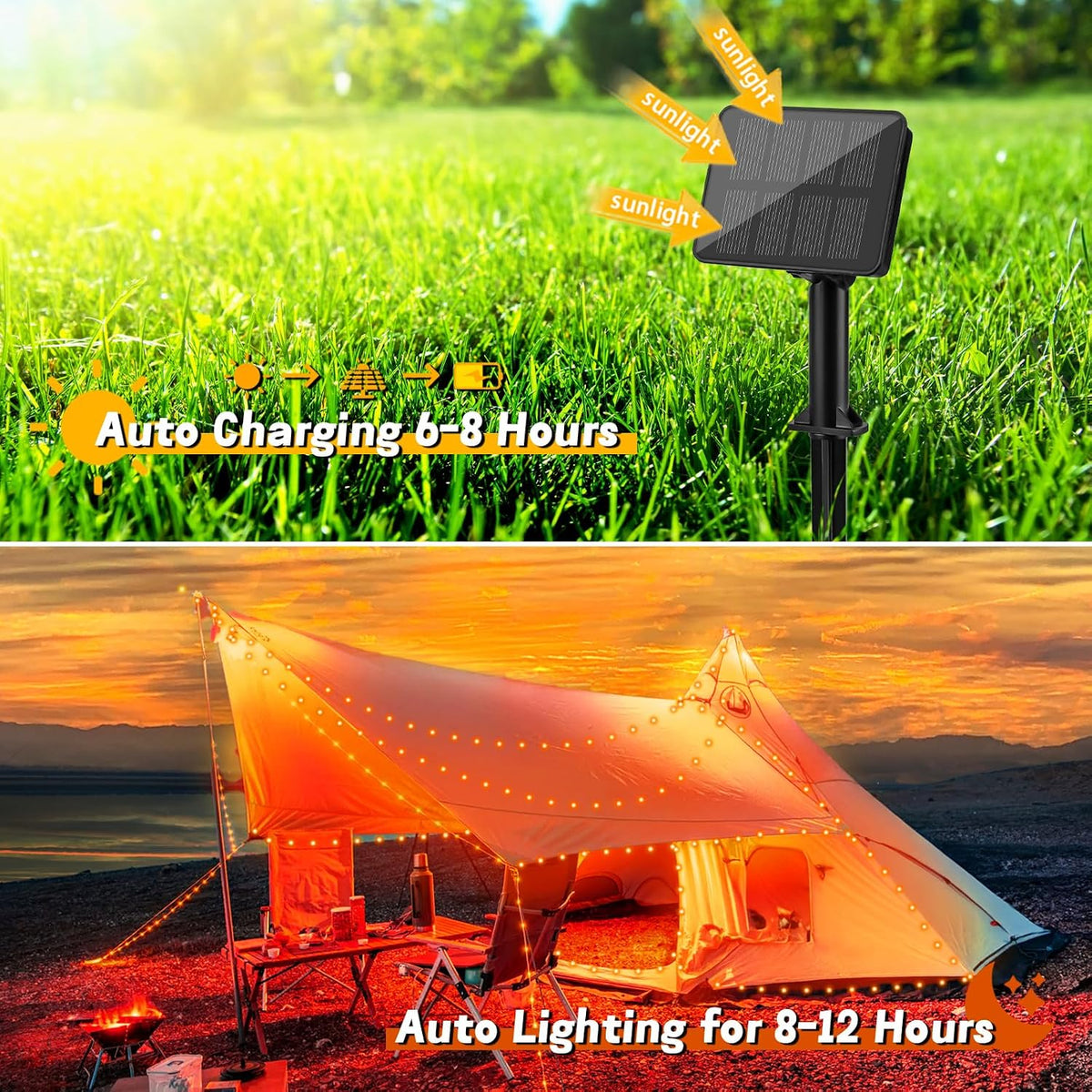 Gcstnn Garden Solar Lights Outdoor, 5M 50 LED Solar Fairy Lights, Copper Wire 8 Modes Waterproof String Lights for Yard, Christmas Tree, Bedroom, Gate, Indoor/Outside Decorations(Orange)