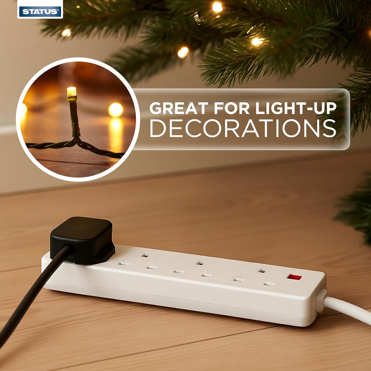 STATUS 4 Way Socket Extension Lead, 4m Cable with Neon Power Indicator, 13A Multi-Plug Strip for Home or Office, Wall Mountable, White (S4W4MS6)