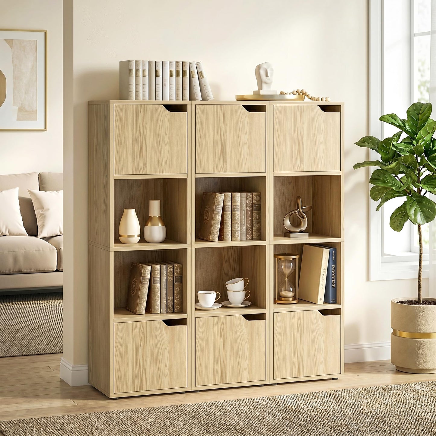 HOMCOM Bookcase with 2 Cabinets and Doors, 4-Tier Bookshelf, Storage Cabinet with Open Shelves and Anti-Tipping Design, for Living Room, Bedroom, Home Office, White