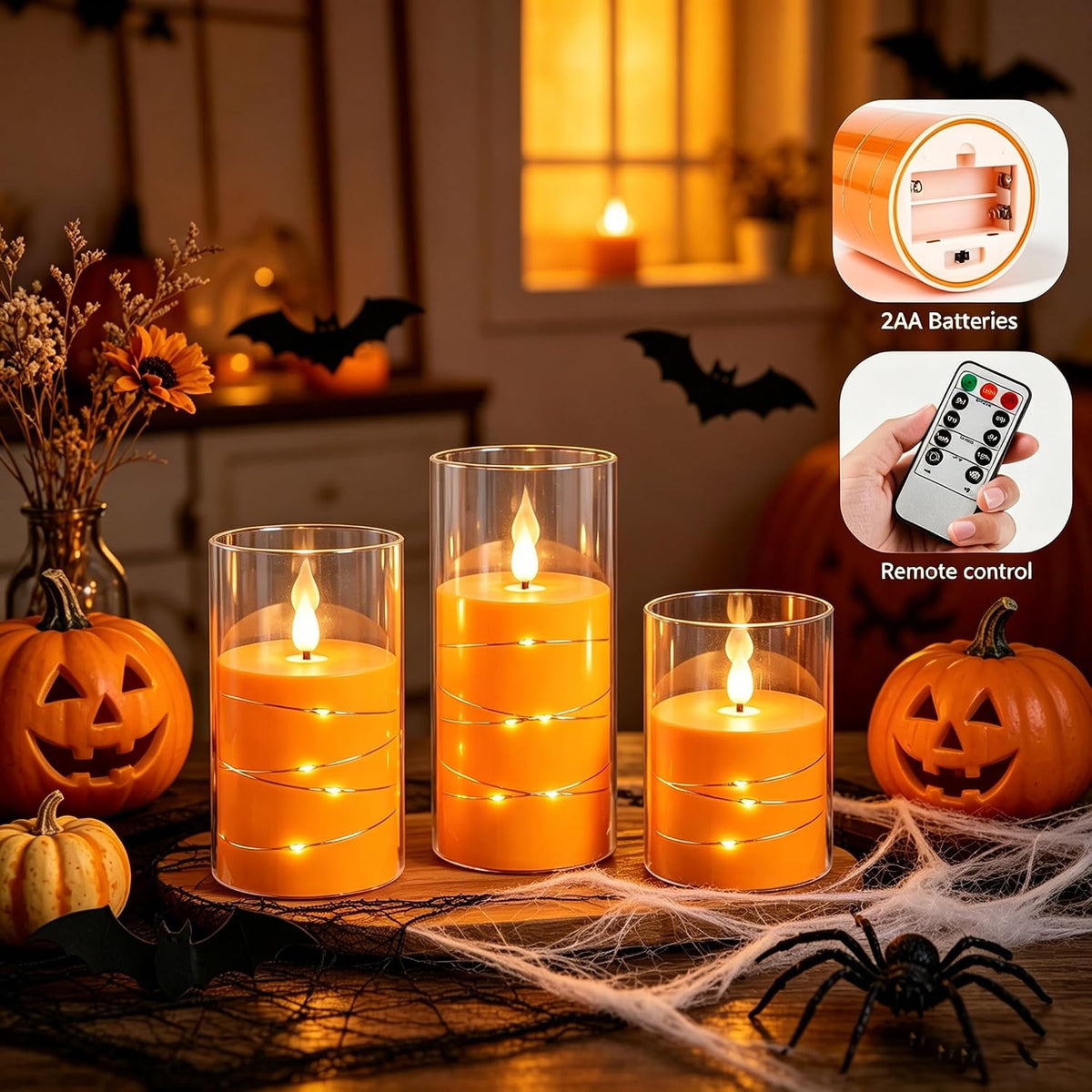 5 Pack Ivory Transparent Taper Candles, Black Wick Flickering Flameless LED Candles with Fairy Lights, Heat Resistant Reusable Plastic Candles, Remote Control, 14/14/16/18/20cm, Indoor Outdoor Decor