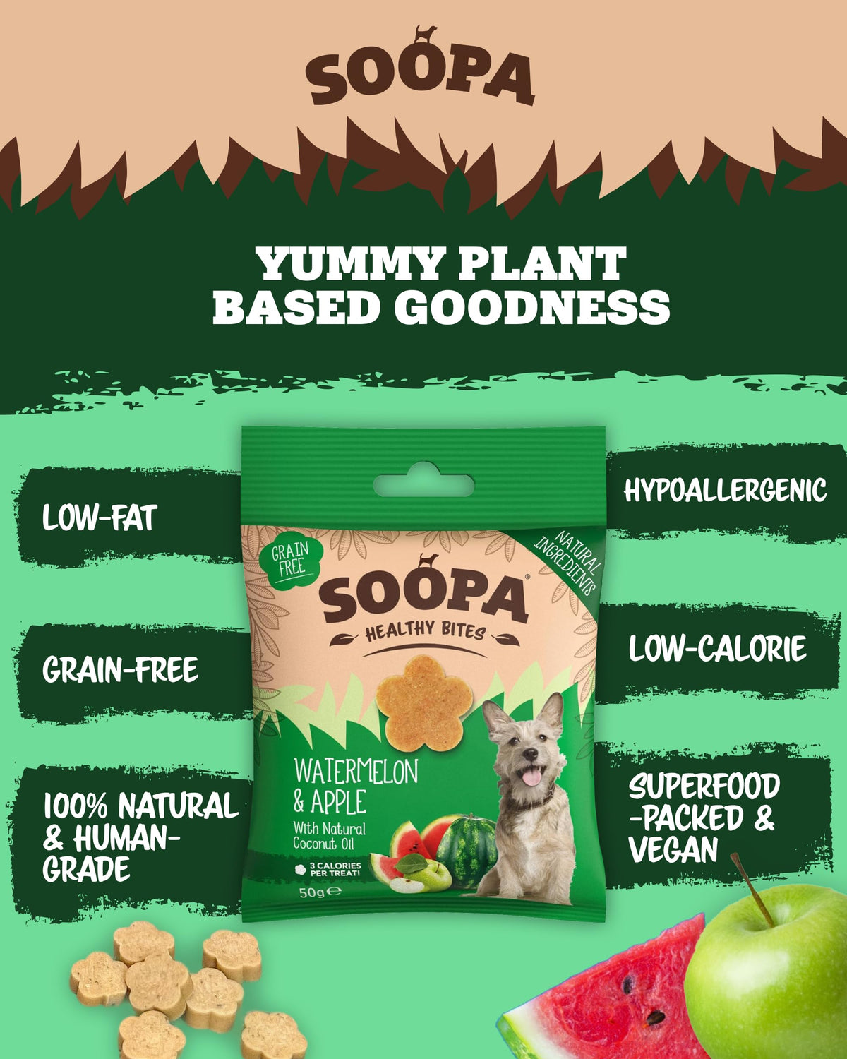 Soopa Strawberry Dog-Quiri Healthy Bites, Dog Training Treats, 50 g, 1-Pack