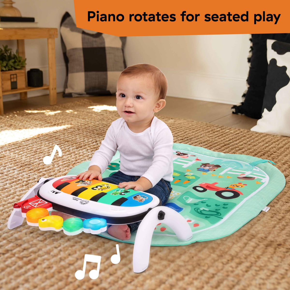 Baby Einstein 4-in-1 Kickin Tunes Play Gym, Tummy Time Baby Play Mat with Kick Piano, Music & Language Discovery, Sensory Toys, Lights & Sounds, for Newborns & Up