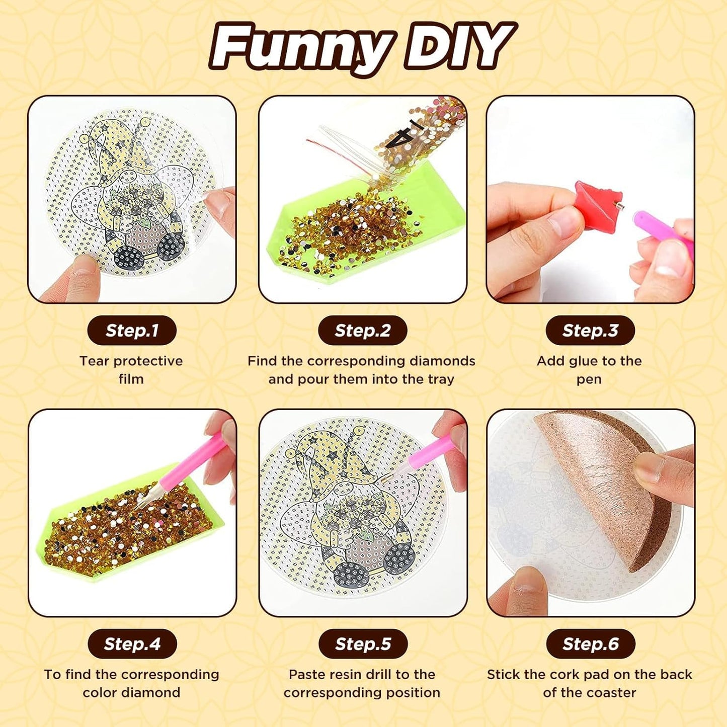 8 Pcs Flowers Diamond Art Coasters Kits for Adults Begainners,Full Drill Diamond Painting Coasters Kit with Holder,DIY Gem Painting Craft Kits for Adults Supplies Gift (Flowers).