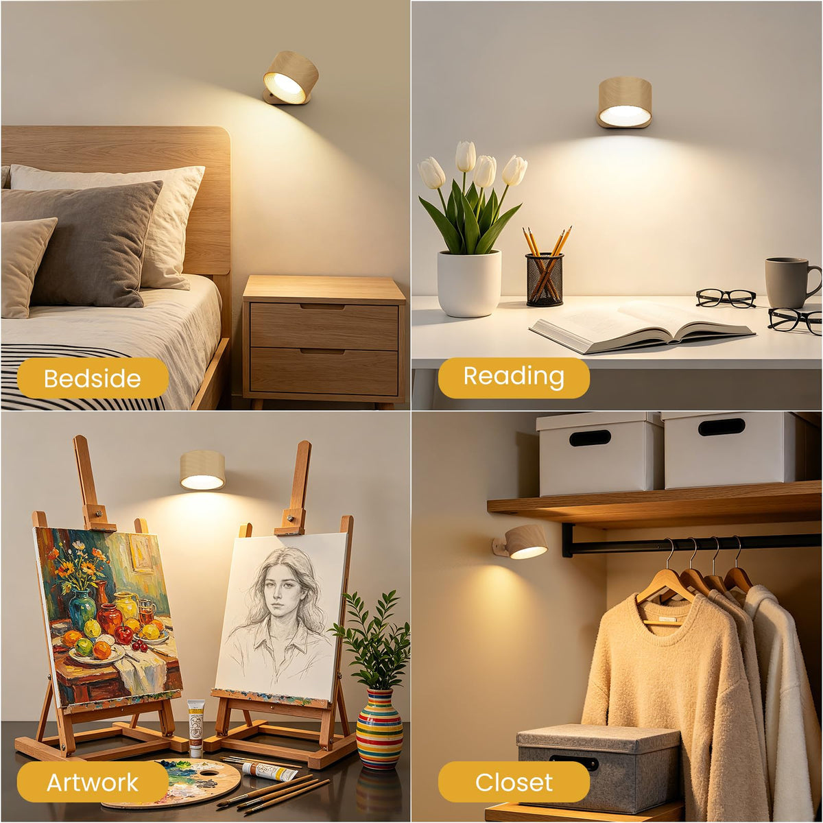 Coollamp LED Battery Operated Wall Lights, 3Pack Wall Lamp with Remote Control 3 Color Modes 3 Brightness Levels 360°Rotate Magnetic, Reading Lights for Living Room Bedroom Black