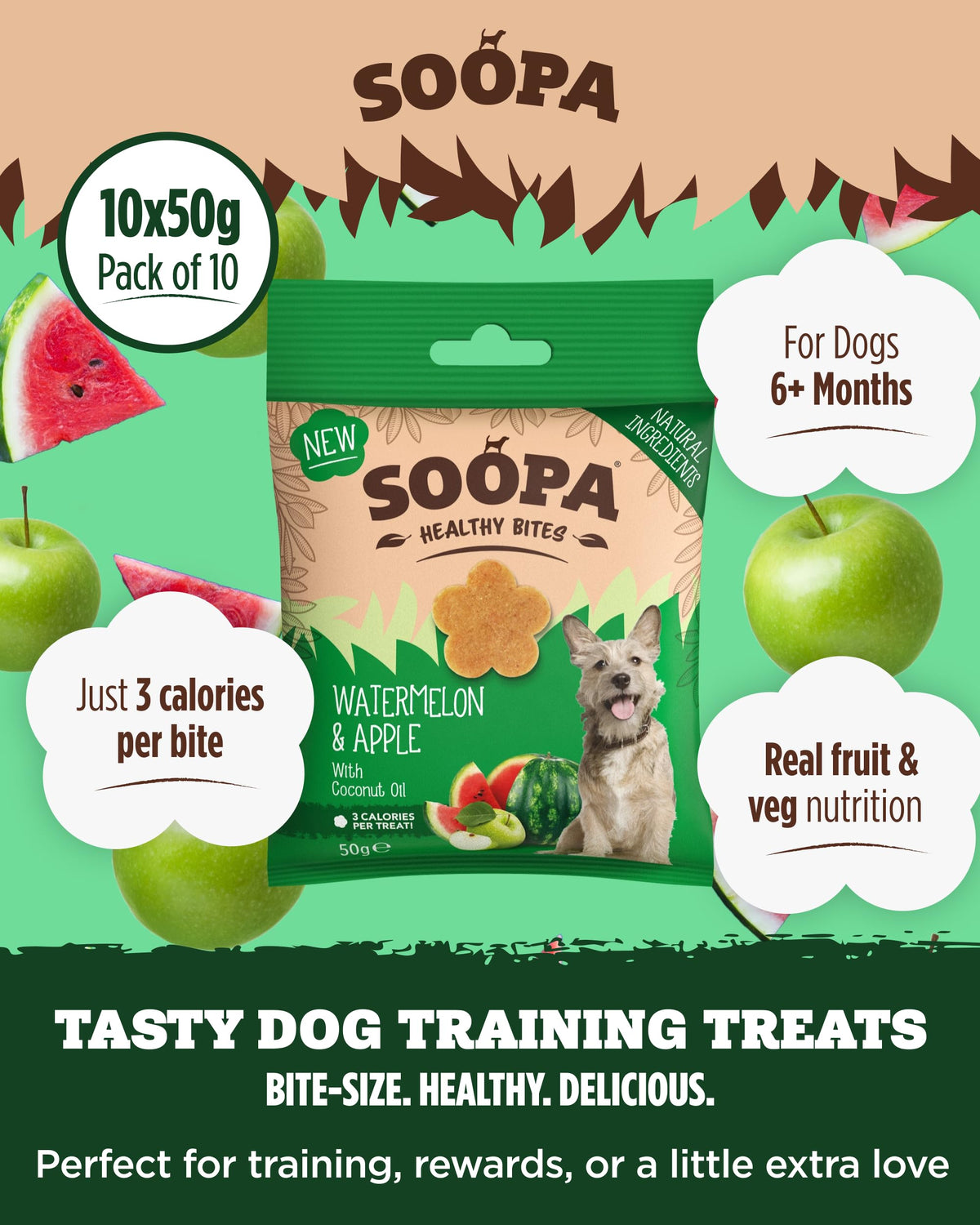 Soopa Strawberry Dog-Quiri Healthy Bites, Dog Training Treats, 50 g, 1-Pack