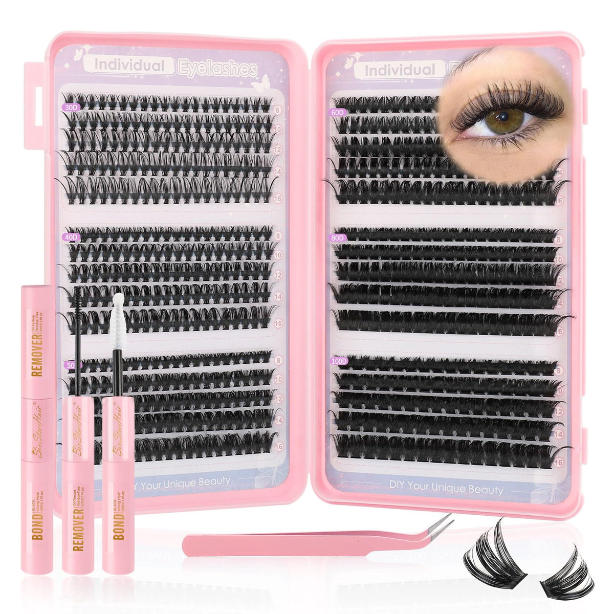 Sixstarhair Individual Eyelashes Kit Lash Clusters with Glue and Remover