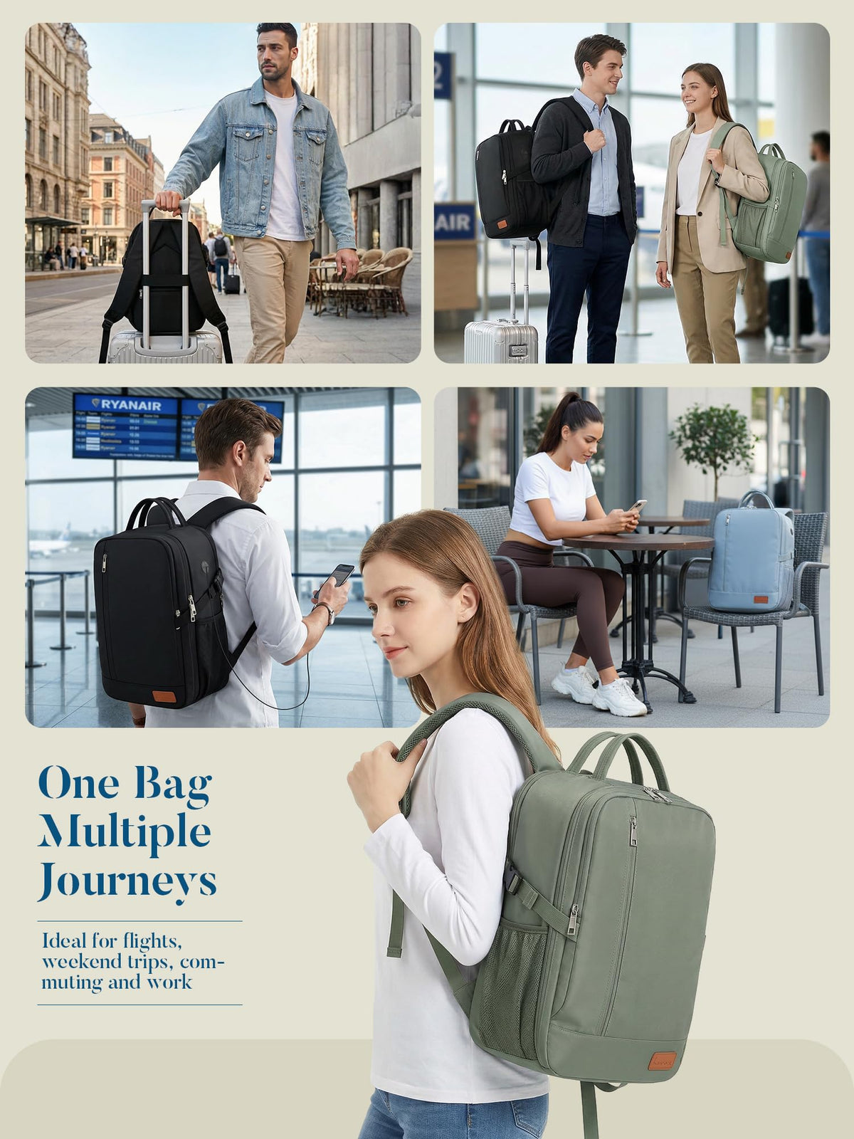 For Ryanair Cabin Bags 40x30x20 Underseat Travel Carry-on School Backpack