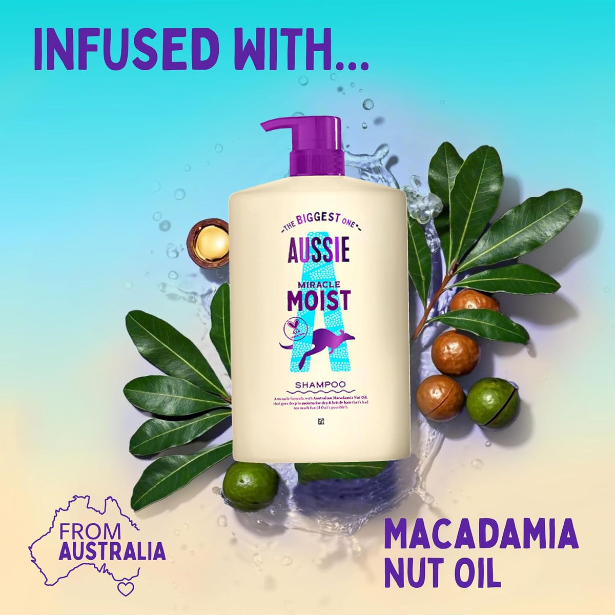 Aussie Miracle Moist Shampoo 1L Pump to Restore Brittle & Dry Hair
