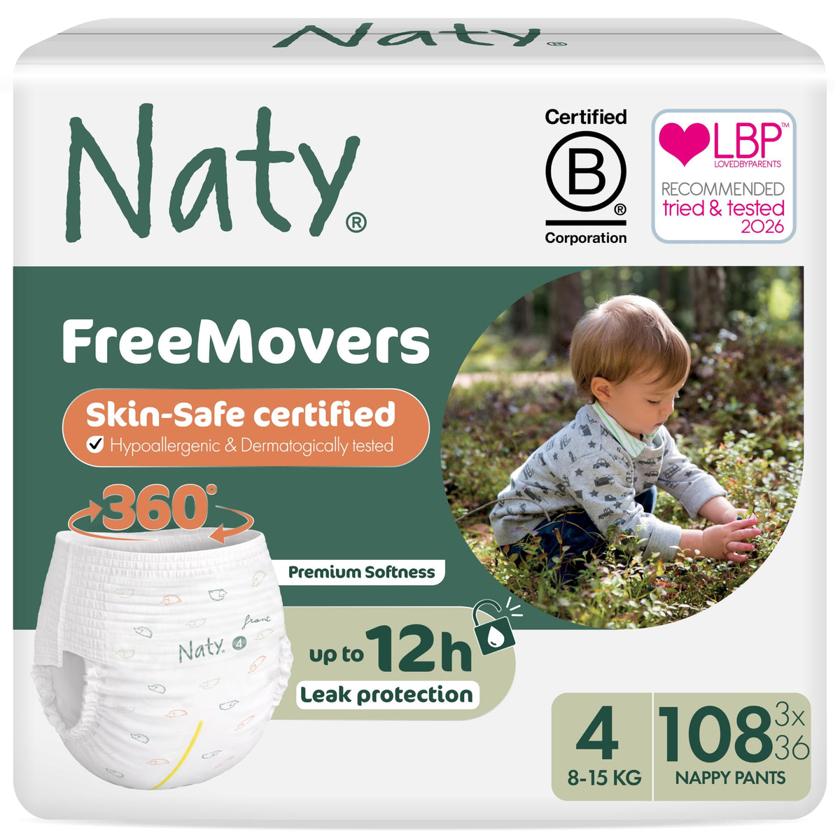 Naty FreeMovers Nappy Pants, Size 6 (16+kg), 18 Count