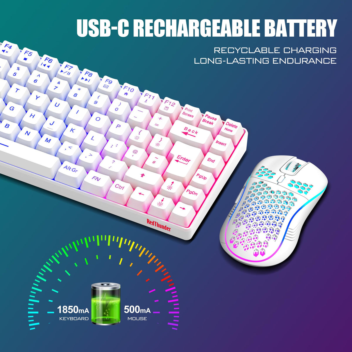 RedThunder K84 75% Wireless Gaming Keyboard and Mouse Rainbow Backlight UK Layout 85 Keys TKL Ultra Compact Mini Design Lightweight Honeycomb Gaming Mouse for PC Mac PS5 Xbox Office Gamers