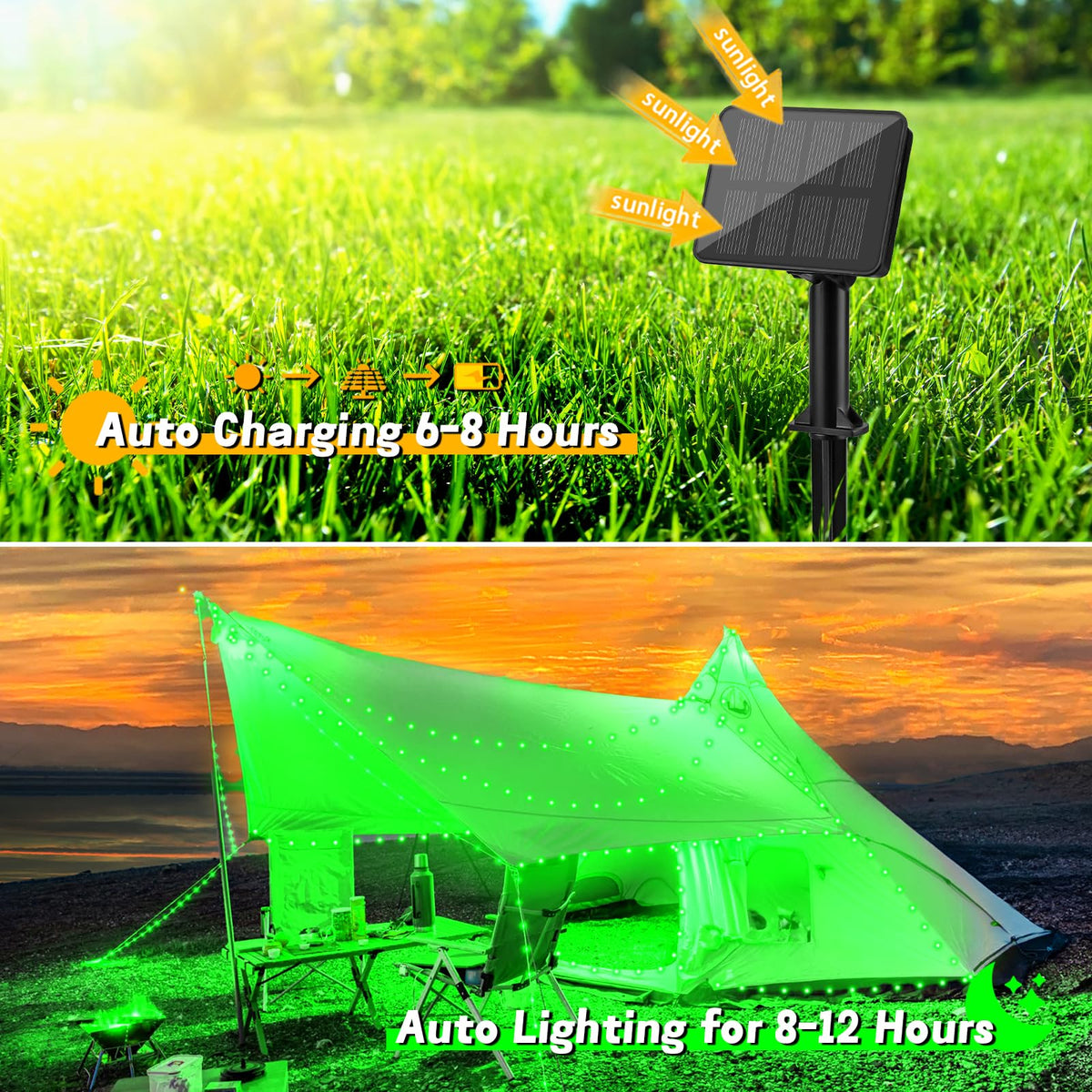 Gcstnn Garden Solar Lights Outdoor, 5M 50 LED Solar Fairy Lights, Copper Wire 8 Modes Waterproof String Lights for Yard, Christmas Tree, Bedroom, Gate, Indoor/Outside Decorations(Orange)