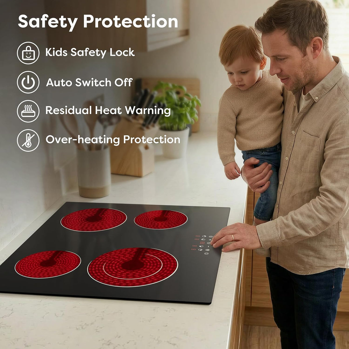 CDV 60cm Ceramic Hob 4 Zones 6400W Dual Ring Built-in Hardwired CDVER64B
