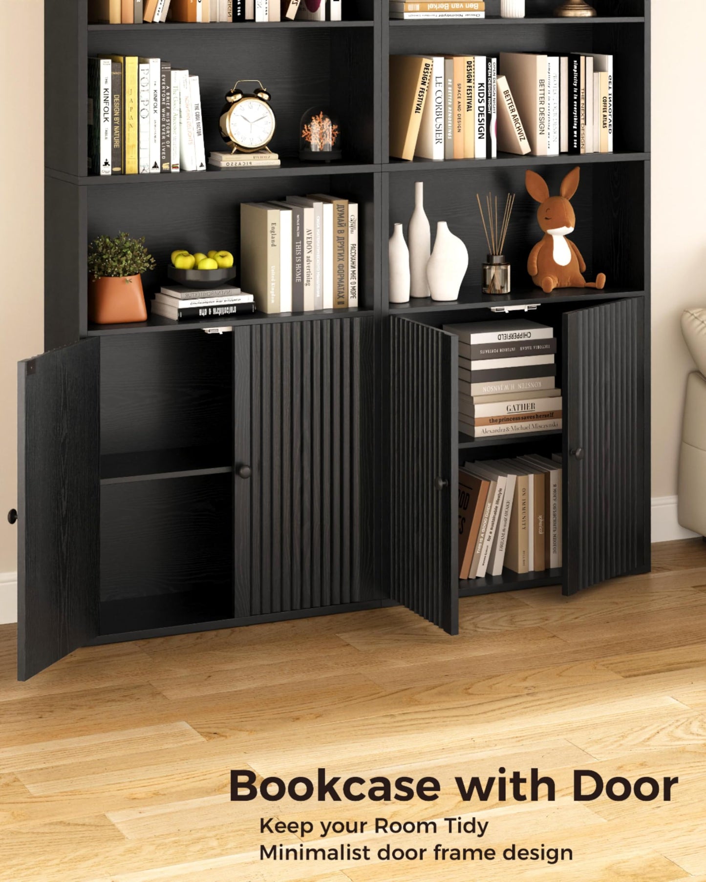 IRONCK Bookcase, Bookshelf with Doors, 6 Tier Tall Book Shelf, Shelving Unit, 60x23.5x180cm Free Standing Display Shelf for Living Room, Home Office, Dinning Room (white)