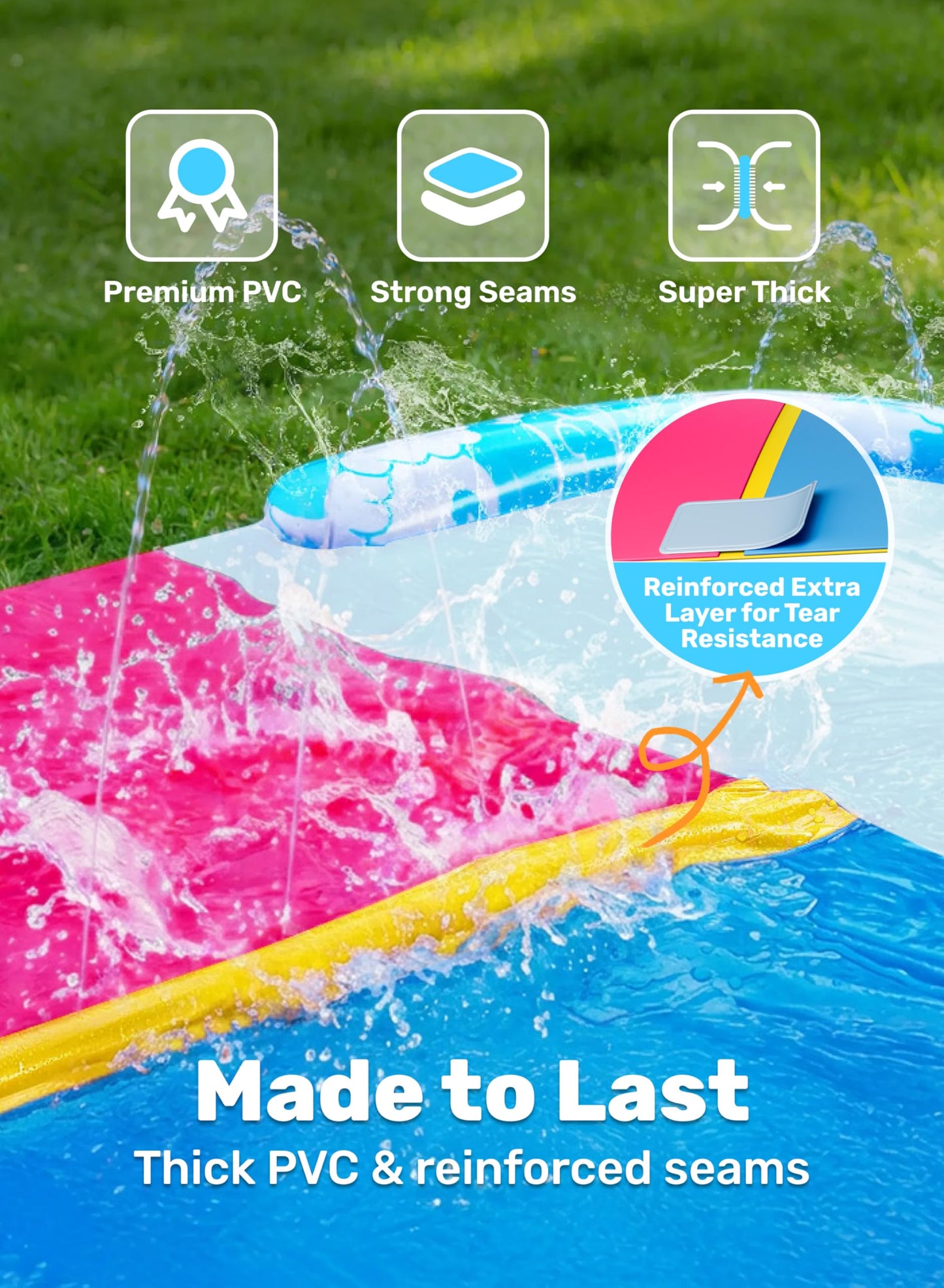 JOYIN 685cm Water Slides and 2 Bodyboards, Lawn Waterslides Summer Water Toy with Build in Sprinkler for Backyard Outdoor Water Fun for Kids Adults