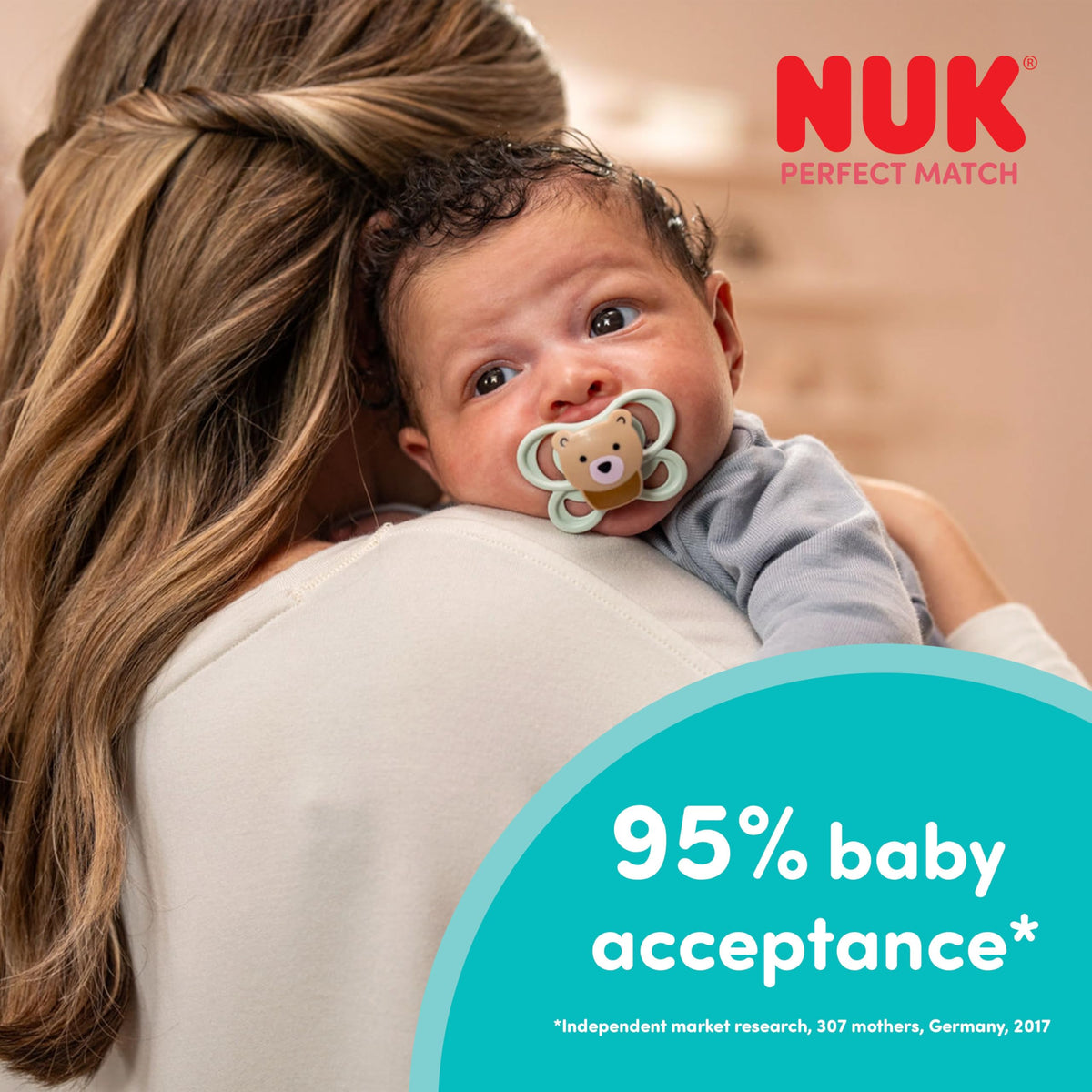 NUK Perfect Match Air Baby Dummies | 6-18 Months | Orthodontic Soothers that Promote Air Flow & Prevent Drool Rash | 95% Baby Acceptance** | Assorted | 4 Count