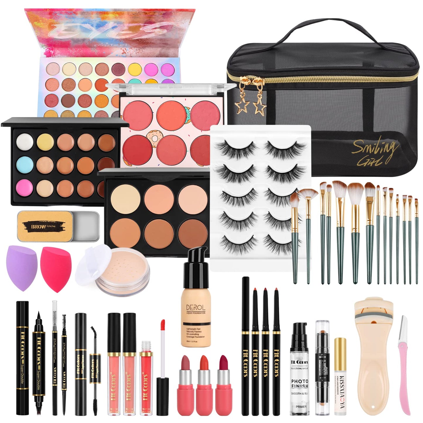 LYMYBETY Makeup Set, Cosmetic Make Up Starter Kit With Storage Bag Portable Travel Make Up Palette Eyeshadow Foundation Lip Gloss for Teenage & Adults (Style B), 1.0 count