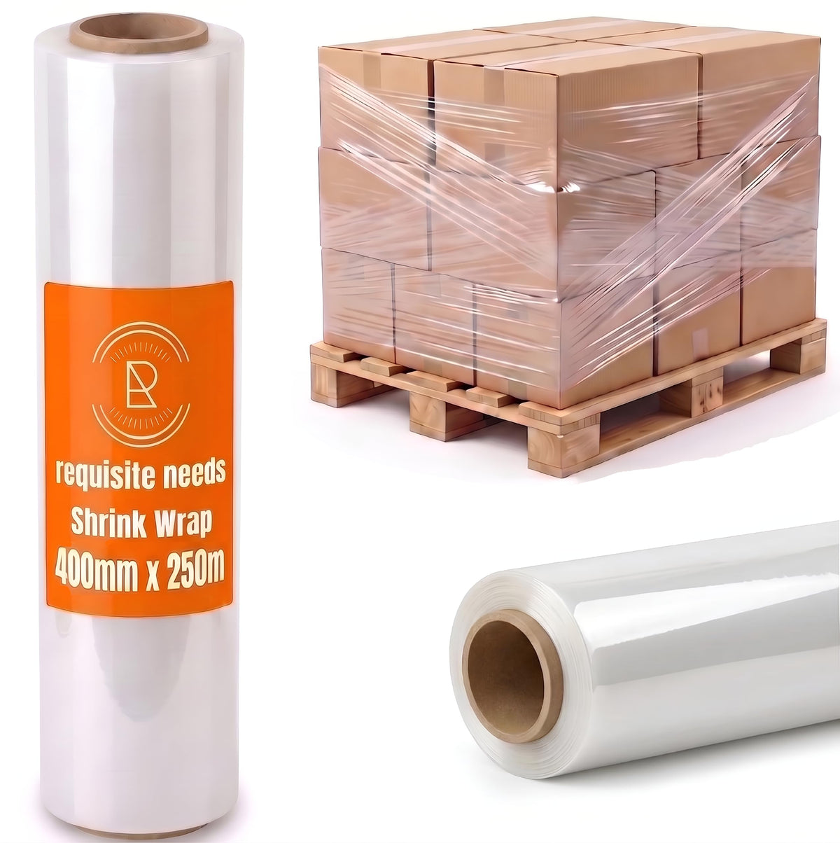 REQUISITE NEEDS Heavy Duty Stretch Film 400mm x 250m – Waterproof & Moisture Proof Pallet Wrap for Packaging, Moving & Storage (Black, 6)