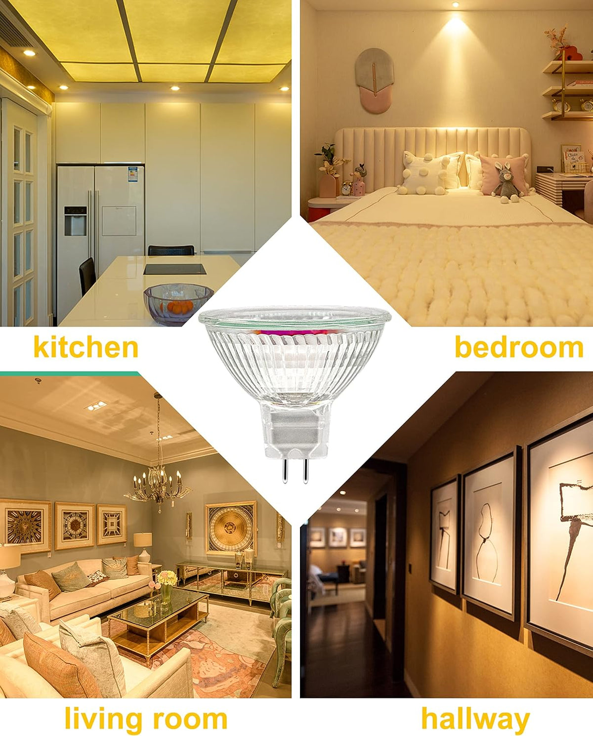 MR16 Halogen Bulbs, （6 Pack） 12V 35W Gu5.3 Halogen Light Bulbs Dimmable Glass Cover for Ceiling Light, 2 Pin Light Bulbs 2700K Warm White