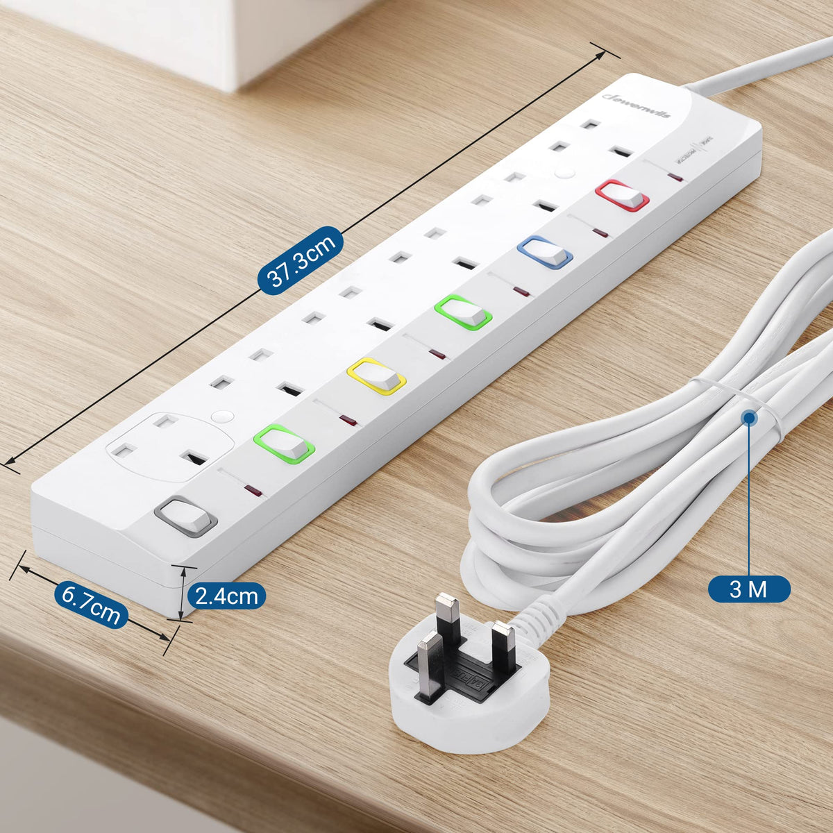 DEWENWILS 6 Way Surge Protected Extension Lead with Individual Switches