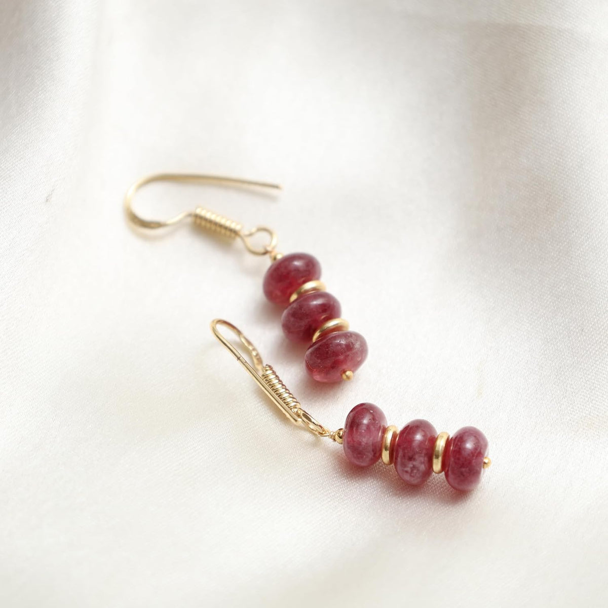 Gempires Natural Gemstone Rondelle Bead Earrings for Women | 8mm Beaded Drop Dangle Earrings | Gold Plated Hypoallergenic Hook Jewelry | Handmade Lightweight Crystal Earrings