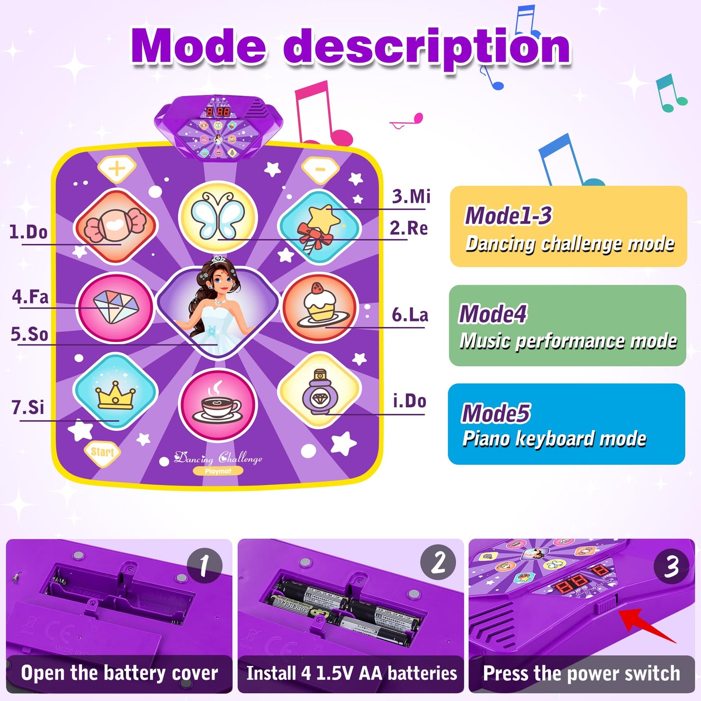 FHNSEL Dance Mat for Girls,Light Up Dance Pad,Kids Musical Dance Play Mat with Light Up 9 Pattern,Built-in Music, 5 Game Modes,Toys Gifts for 3 4 5 6 7 8 9 10 11 12 Year Old Girls Boys and Adult
