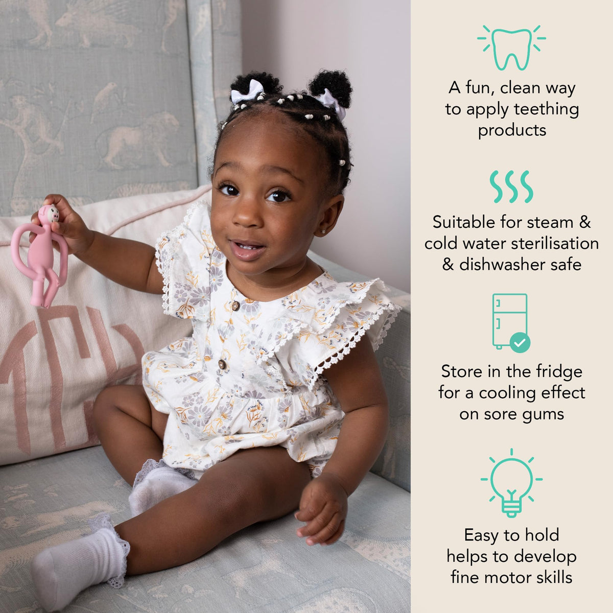 Matchstick Monkey, Antimicrobial Silicone Teether & Gel Applicator, Easy To Grip, BPA Free, 3 Months Old+, 11 cm, Gigi Giraffe, Pack of 1