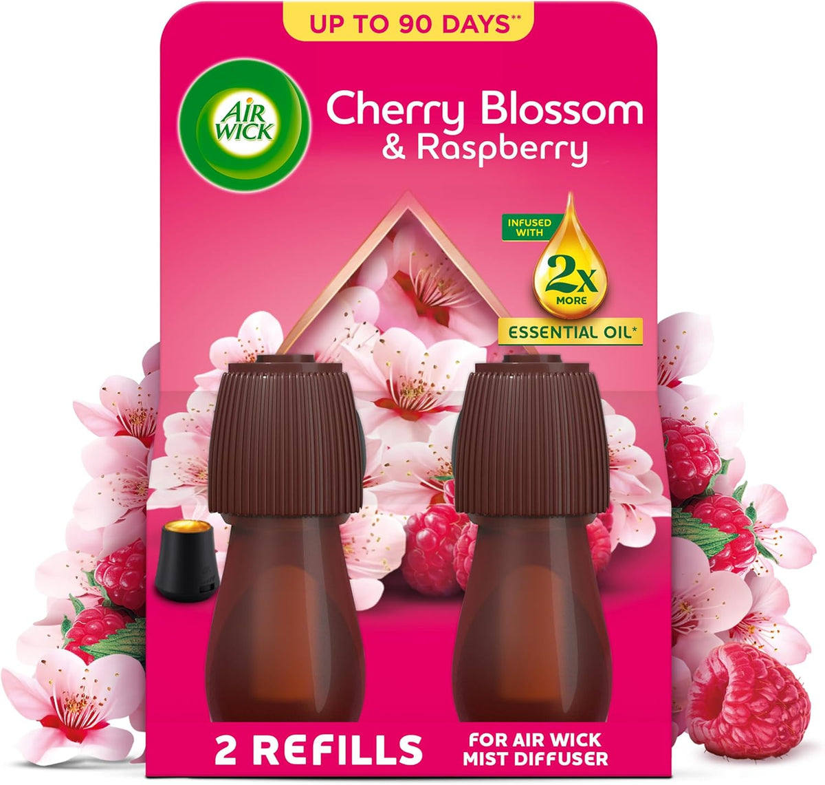 Air Wick Cherry Blossom & Raspberry Essential Mist Twin Refill 20ml, Lasting for up to 45 days per refill, Air Freshener