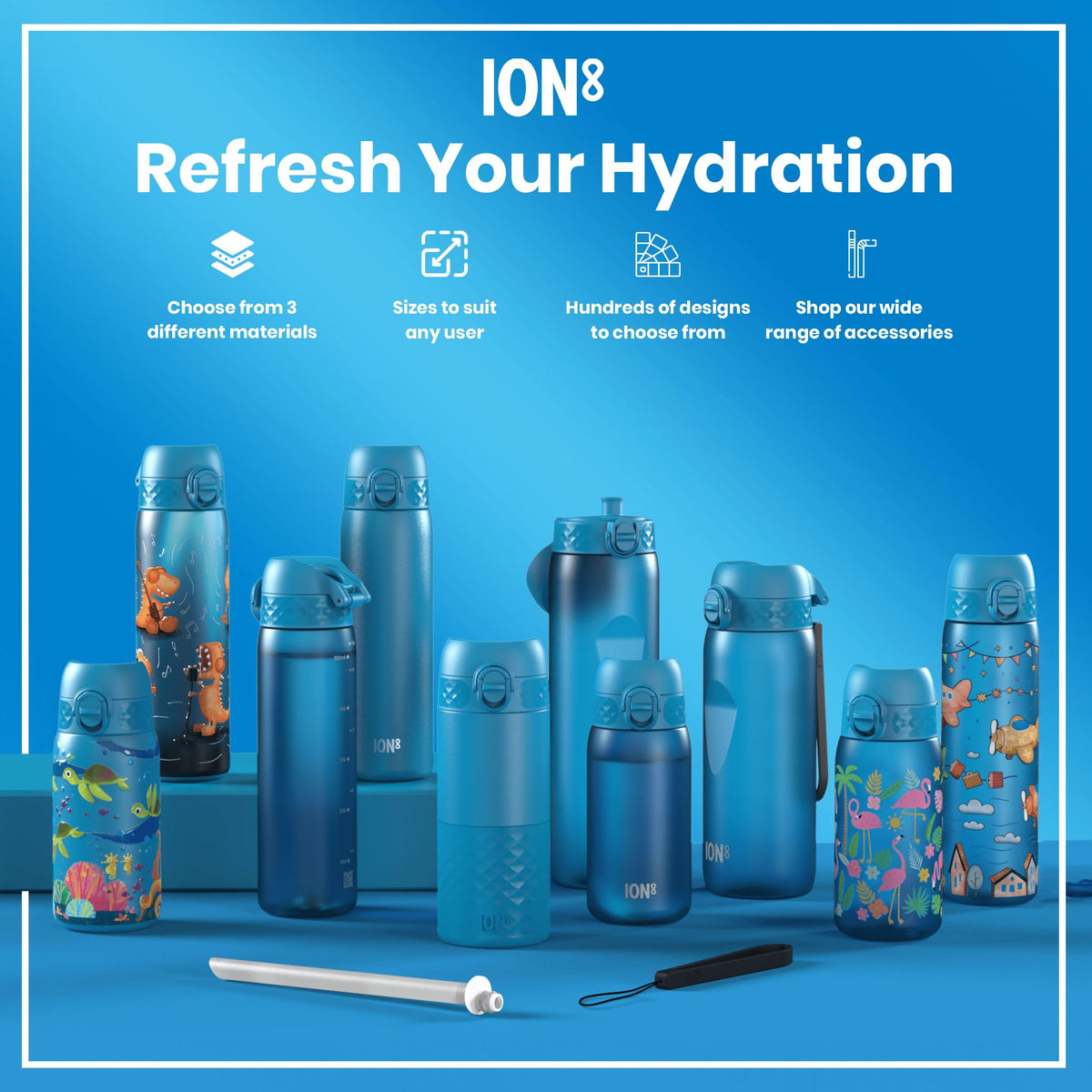 ION8 Kids Water Bottle, 350 ml/12 oz, Leak Proof, Easy to Open, Secure Lock, Dishwasher Safe, Carry Handle, Hygienic Flip Cover, Easy Clean, Odour Free, Rose Pink