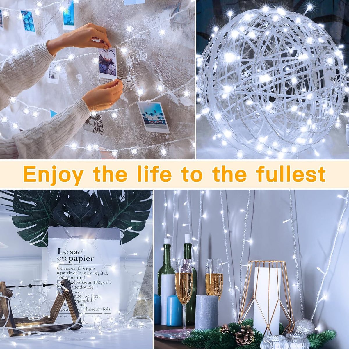 Ollny Fairy Lights Battery Operated, 10m 100 LEDs Bright Battery Powered String Lights, Cool White Outside Christmas Lights Waterproof with 8 Modes/Timer for Indoor Outdoor Bedroom Garden Decorations