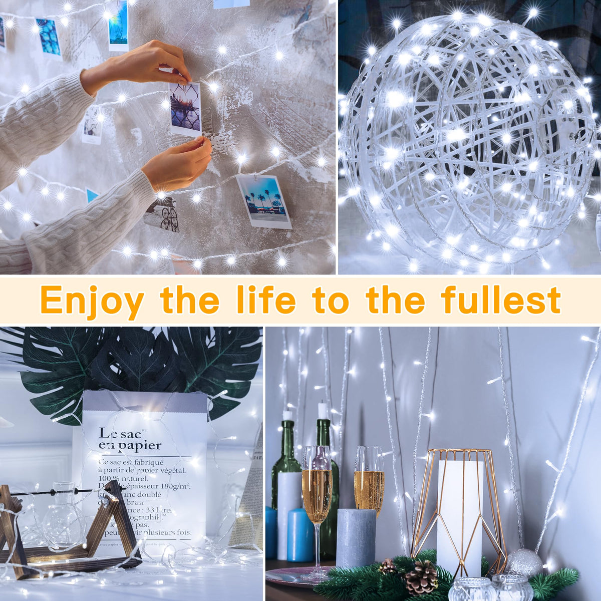 Ollny Fairy Lights Battery Operated, 10m 100 LEDs Bright Battery Powered String Lights, Cool White Outside Christmas Lights Waterproof with 8 Modes/Timer for Indoor Outdoor Bedroom Garden Decorations