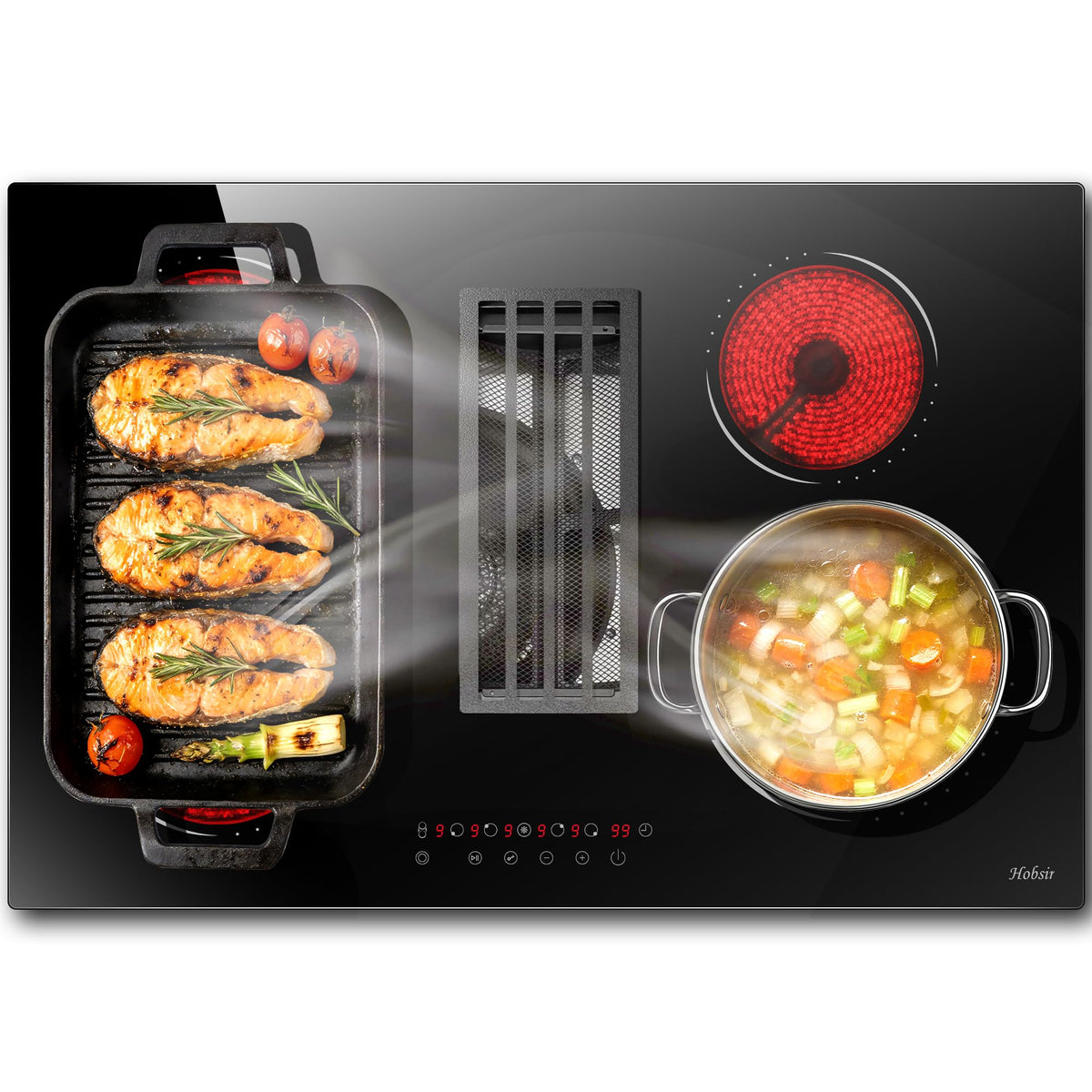 Hobsir Ceramic Hob with Knobs, Built-in Electric Cooker Hob 4 Burners 60 cm