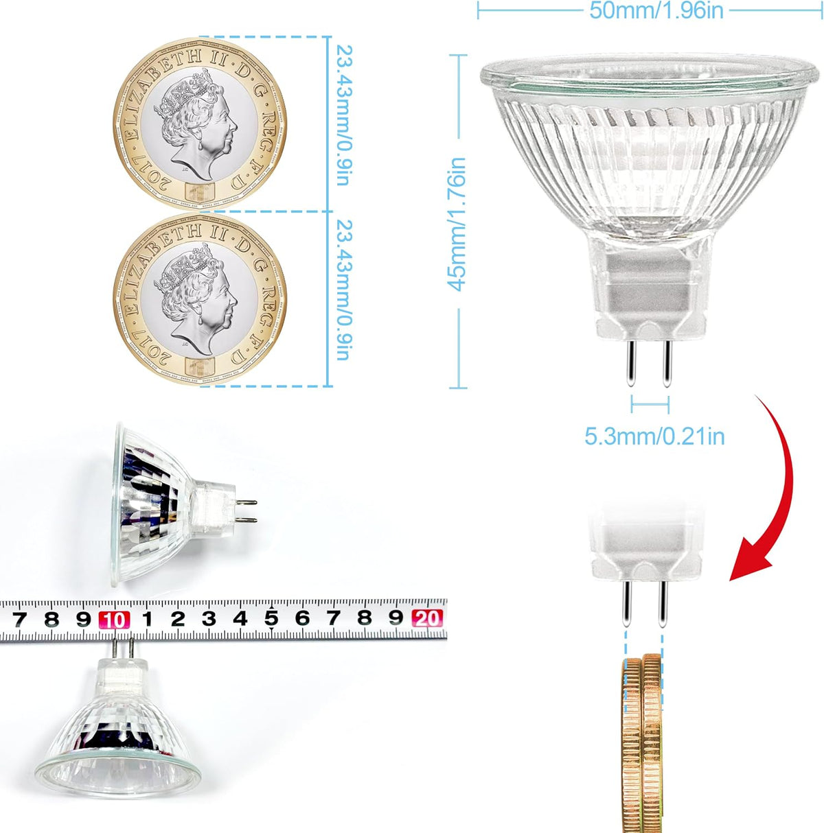 ETUOLMP MR16 Halogen Bulbs 12V 50W, Durable 6 Packs High Output Halogen Light Bulbs 2 pin GU5.3 Base for Landscape Lights, Track Lights, Ceiling Lights, Desk Lamps, Dimmable, 2700K Warm White