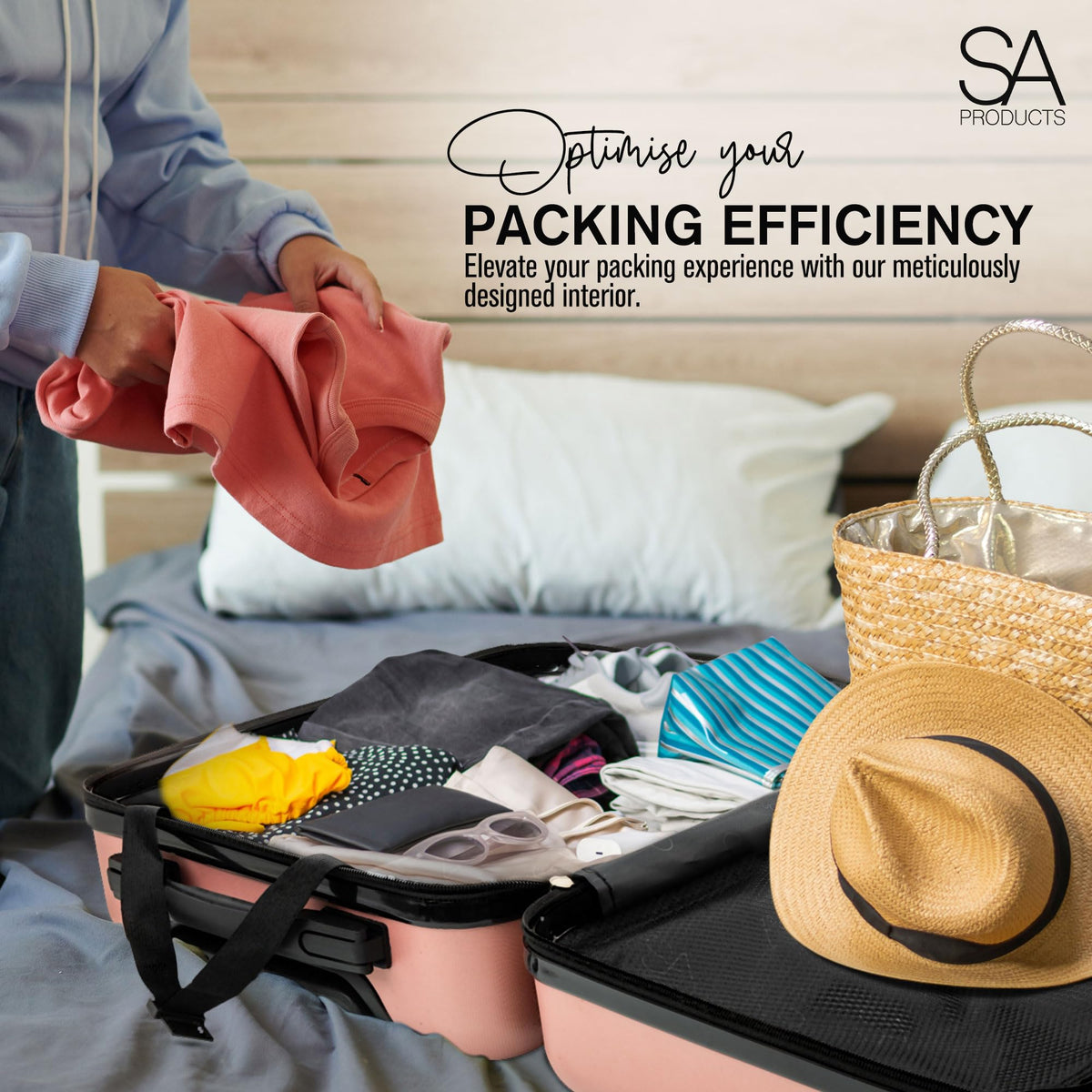 SA Products Cabin Suitcase - 34L Carry On Hard Shell Bag - 55x40x20 - Grey