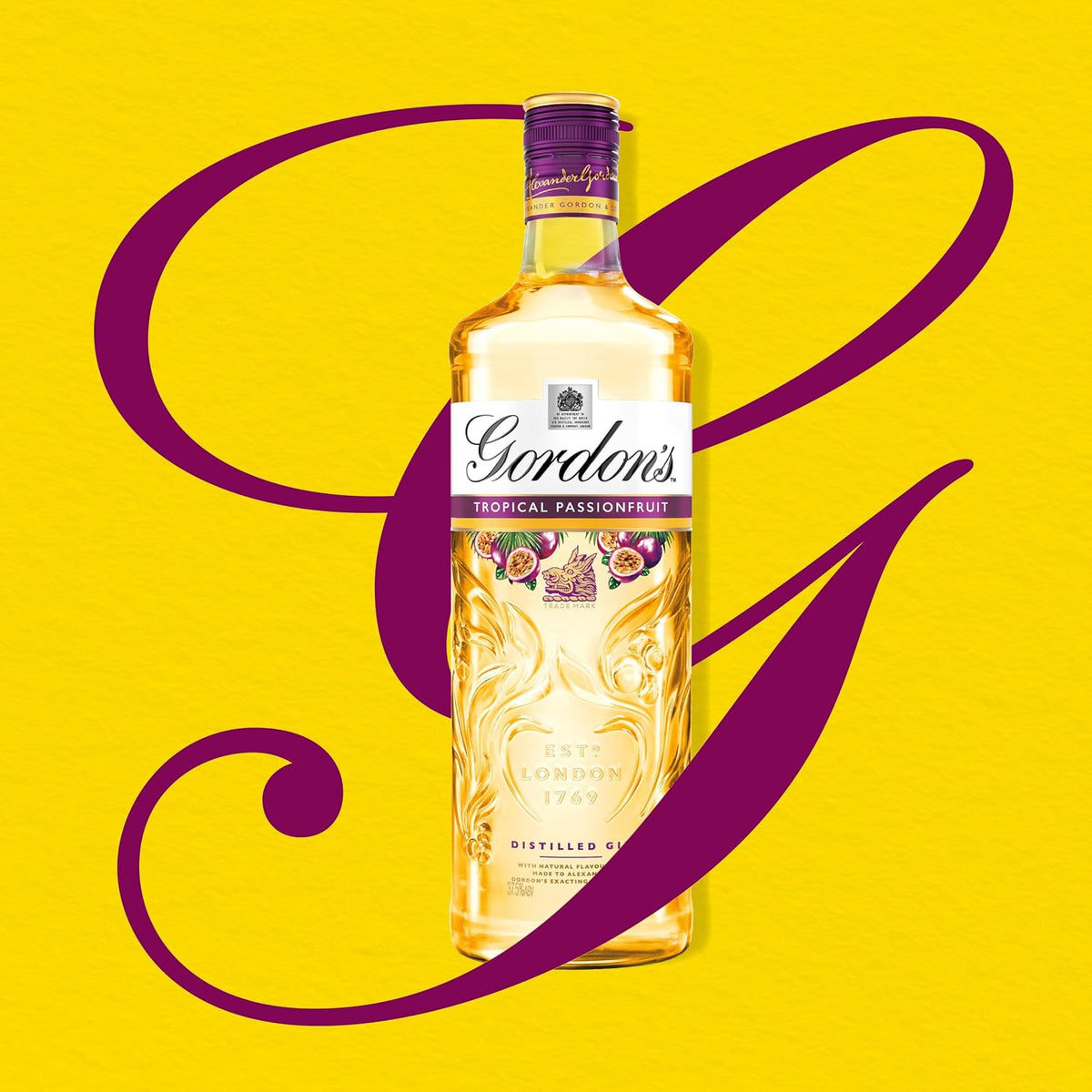 Gordon's Tropical Passionfruit Distilled Gin | 37.5% vol | 70cl | Tropical Passionfruit Flavours with Juniper Notes & Gin Botanicals | Enjoy in a Glass with Tonic