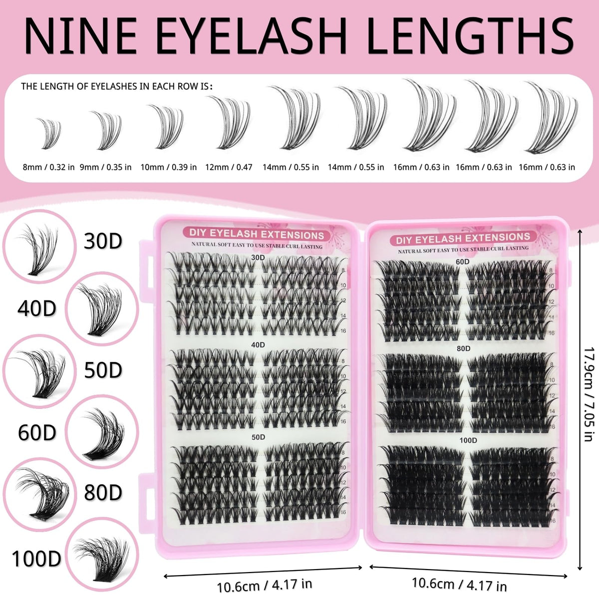 KEYRI 580 Pieces Individual Eyelashes 30-100D Cluster Lashes Kit