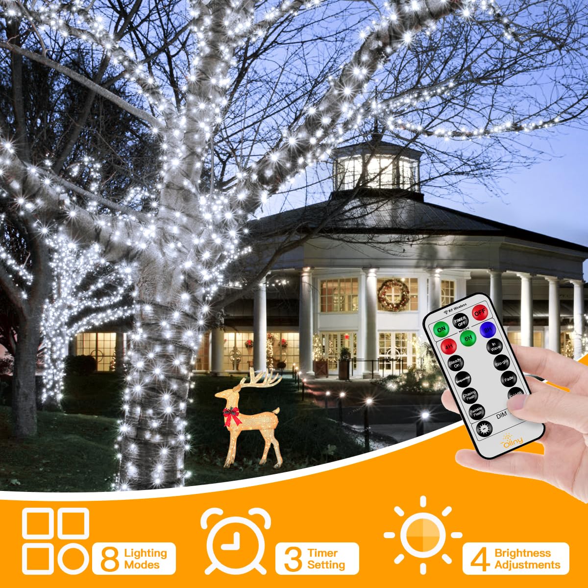 Ollny Smart Outdoor Fairy Lights, 20m 200 LEDs, RGB+W, App Control
