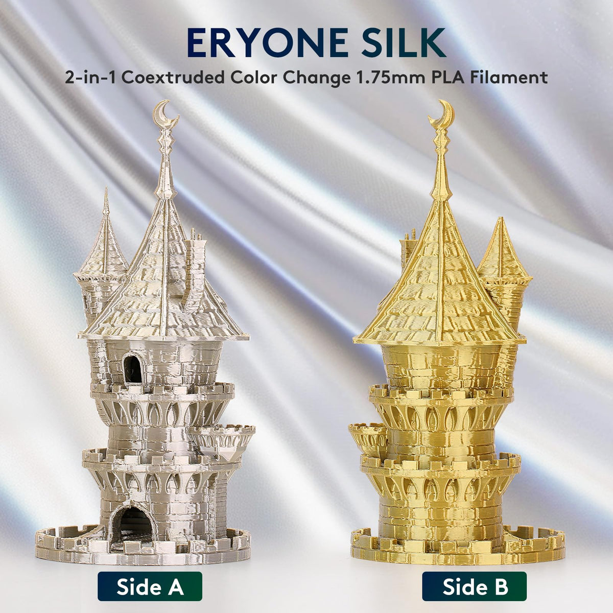 ERYONE Silk PLA Filament 1.75mm,3D Printer Filament PLA,Shiny Glossy PLA Filament,+/-0.03mm,1kg(2.2lbs)/Spool,Silk Liquid Gold