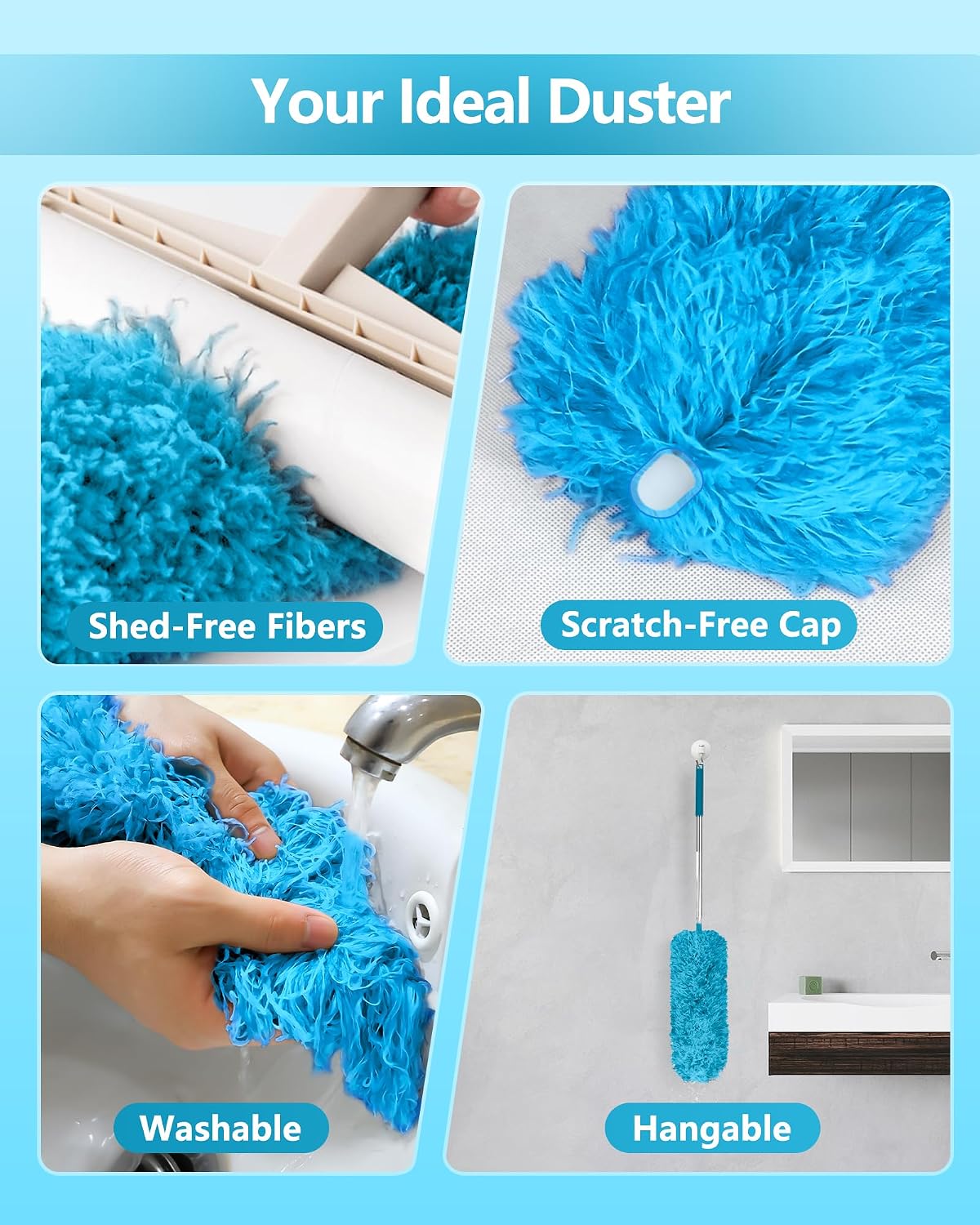 Fogray 2026 Upgraded 240cm Extendable Feather Duster with Soft Silicone Cap