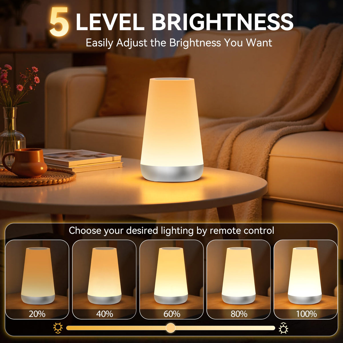 Auxmir Night Light 2 Pack, LED Touch Bedside Table Lamp, 2500mAh Rechargeable Light with RGB Color Changing, Portable Lamp for Children, Kids, Bedroom, Living Room, Camping