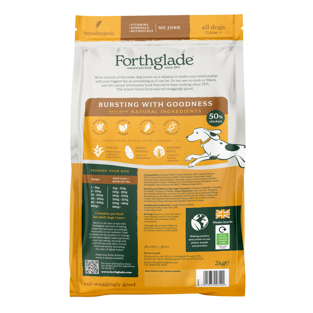 Forthglade Dry Dog Food, Lightly Baked, (2kg), Hypoallergenic and Grain Free Dog Food, Adult 1 Year +, Turkey With Sweet Potato, Completed and Balanced Meal, 50% Single Source Protein