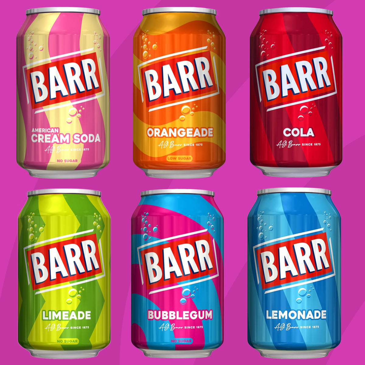 Barr Cream Soda Zero Sugar Sparkling Soft Drink, 24 Pack, 330ml Cans